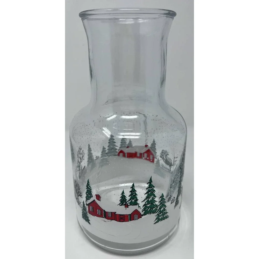 KIG Indonesia Vintage Glass Christmas Winter Sleigh Scene Carafe‎ Decanter 9
